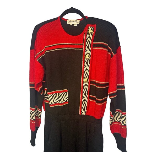 Antonella Preve Red & Black Knit Jumpsuit With Gold Accents & Zebra Pattern Sz L - Picture 5 of 11